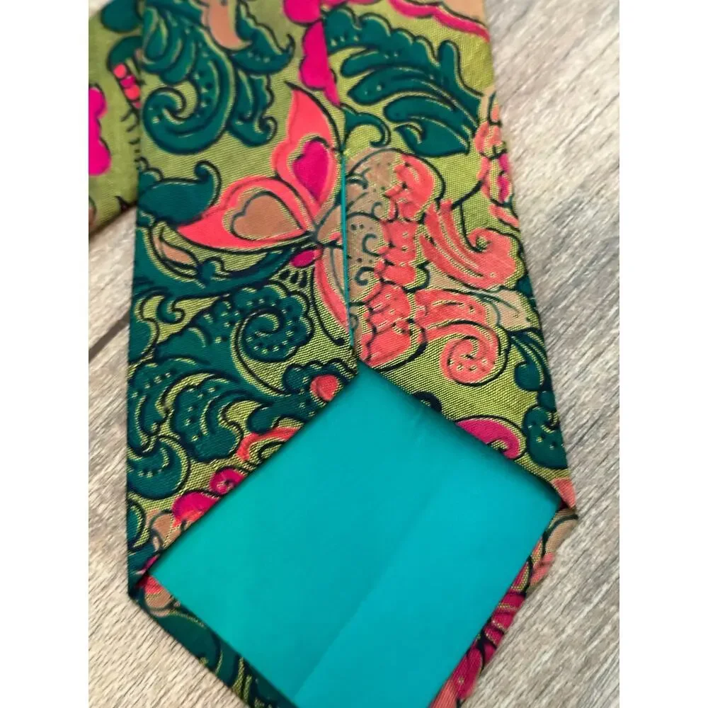 Vintage Necktie Floral Print Thai Sillk Hand Woven Multicolor